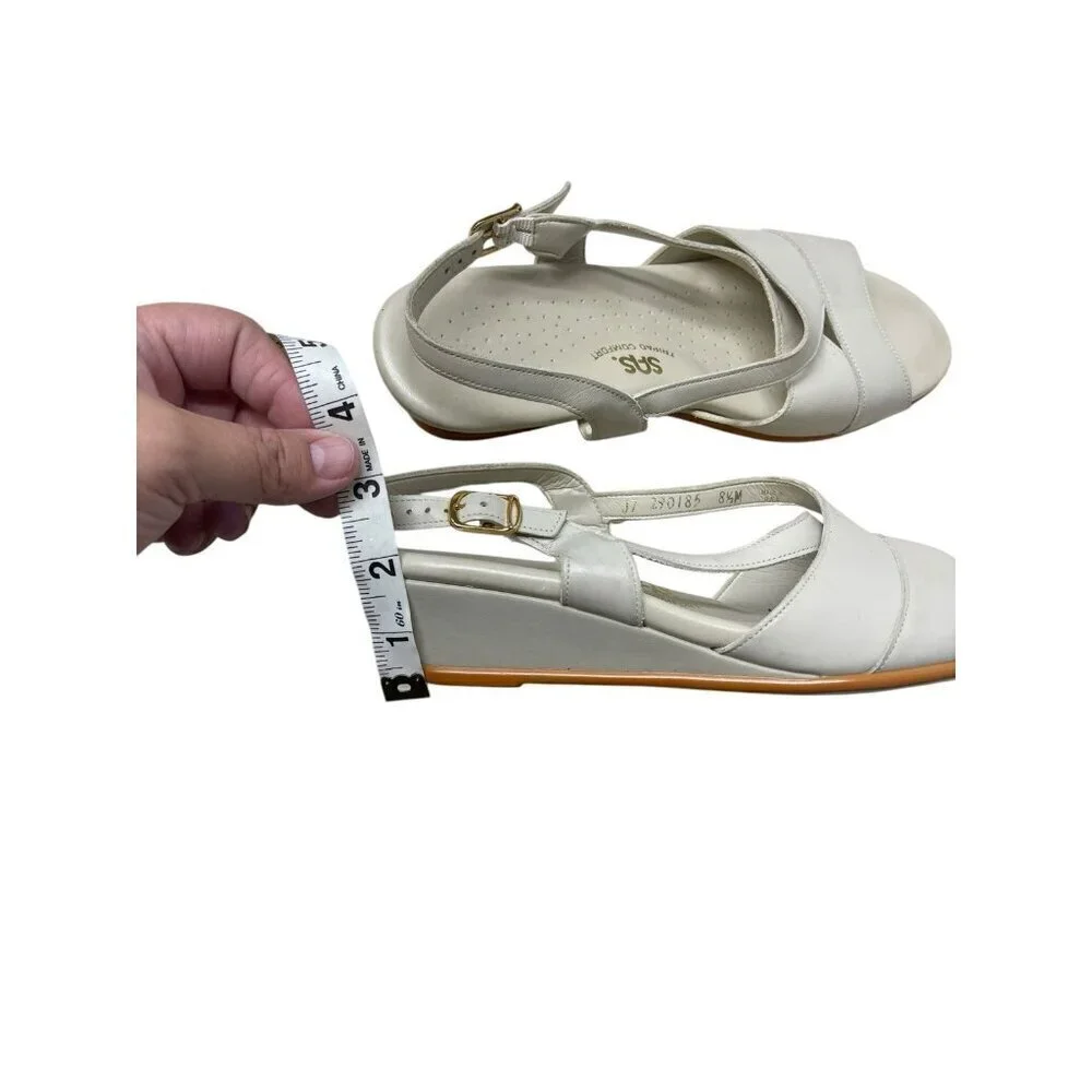 SAS Tripad Comfort Caress Bone Leather Slingback 1.5” Wedge Sandals Size 8.5 N